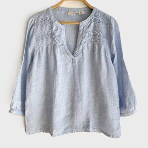 Joie Pintuck V-neck Popover Linen Blouse Top